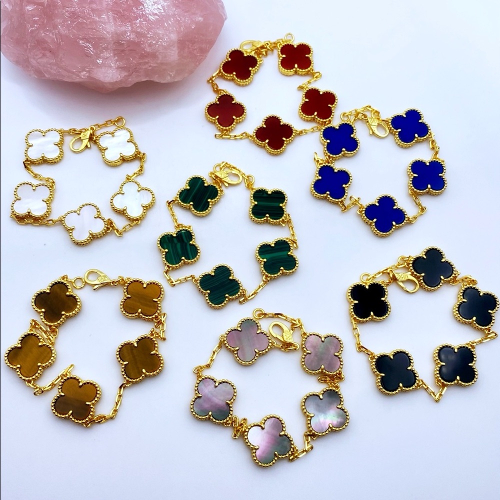 18k gold plated 5 motif flower clover bracelet | hight quality leaf bracelet
